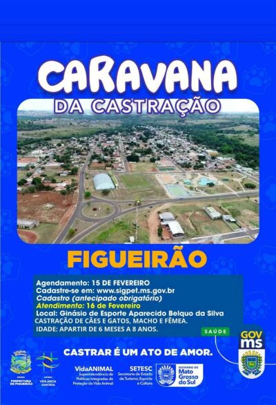 Imagem da notícia Caravana da Castração chega a Figueirão em fevereiro: Saiba como inscrever seu pet